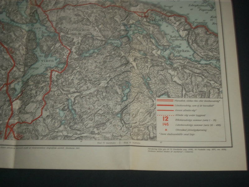 1939 KARTA OVER STOCKHOLMS-TRACKTEN FOLD-OUT MAP - SWEDEN - J 3966