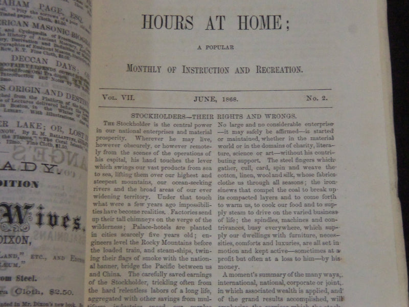 1868-1869 HOURS AT HOME MAGAZINE LOT OF 5 ISSUES - WR 1280