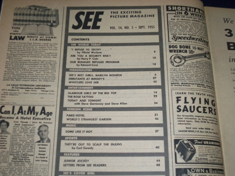 1955 SEPTEMBER SEE MAGAZINE - TERRY MOORE COVER - GREAT PHOTOS & ADS - J 1510