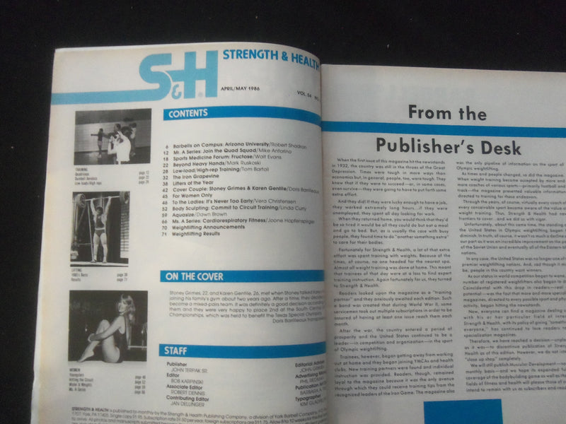 1986 MAY STRENGTH & HEALTH (S&H) MAGAZINE - STONEY GRIMES/KAREN GENTLE- SP 1522L