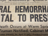 1945 APRIL 12 CEREBRAL HEMORRHAGE FATAL TO PRESIDENT - EXTRA NEWSPAPER - NP 4883
