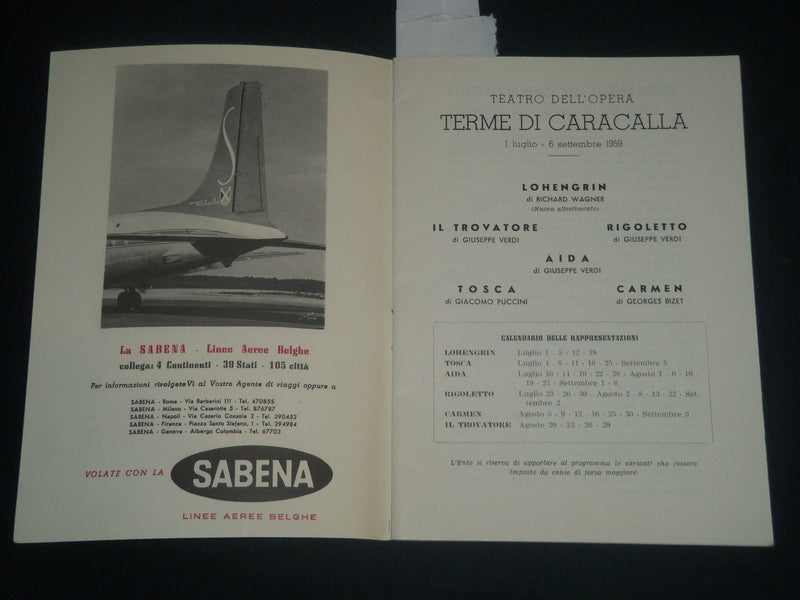 1956 SEPTEMBER 6 TERME DI CARACALLA PROGRAM - TOSCA - GIOCOMO PUCCINI - J 4288