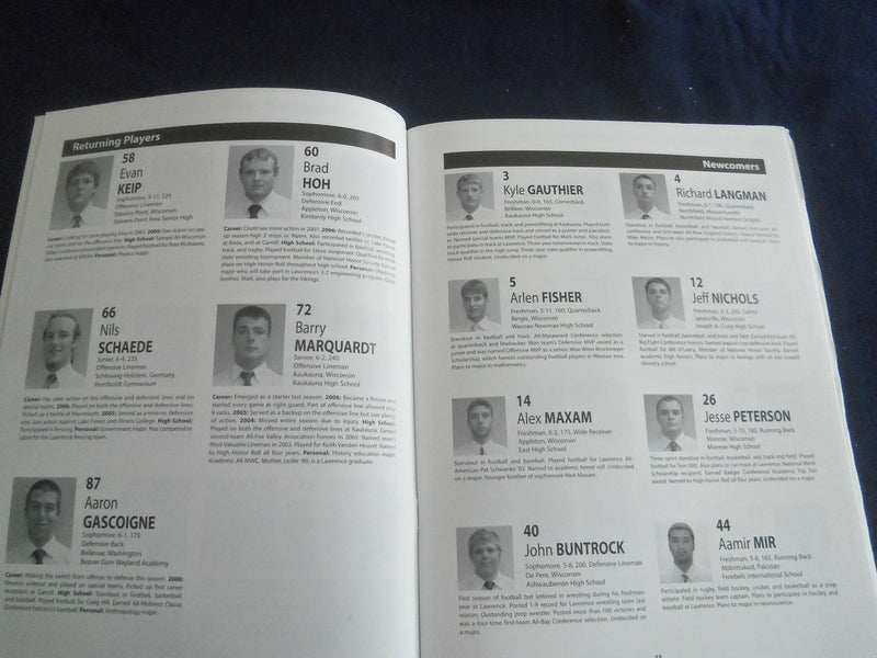2007 OCTOBER 13 FOOTBALL PROGRAM - KNOX COLLEGE VS LAWRENCE UNIVERSITY- SP 1217Q