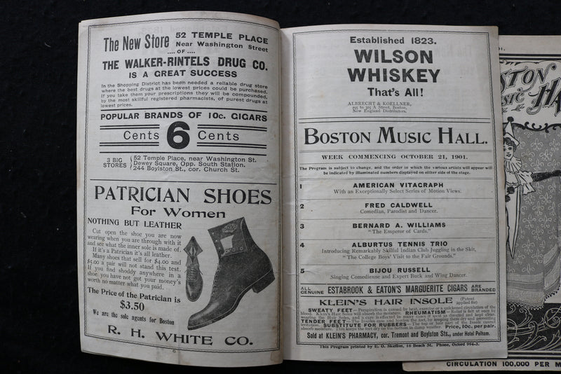 1901-1902 BOSTON MUSIC HALL THEATRE PROGRAMS - LOT OF 6 - K 1964