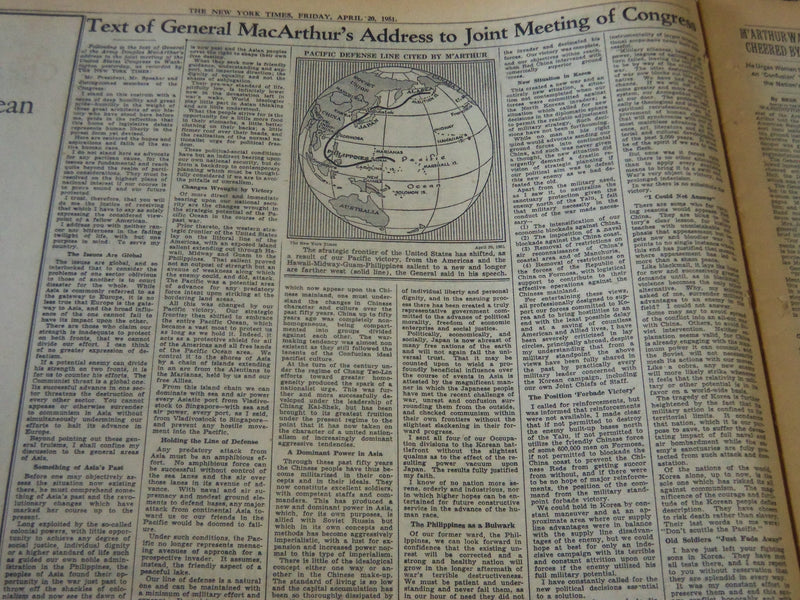 1951 APRIL 20 NEW YORK TIMES - M'ARTHUR CALLS ASIA POLICY 'BLIND