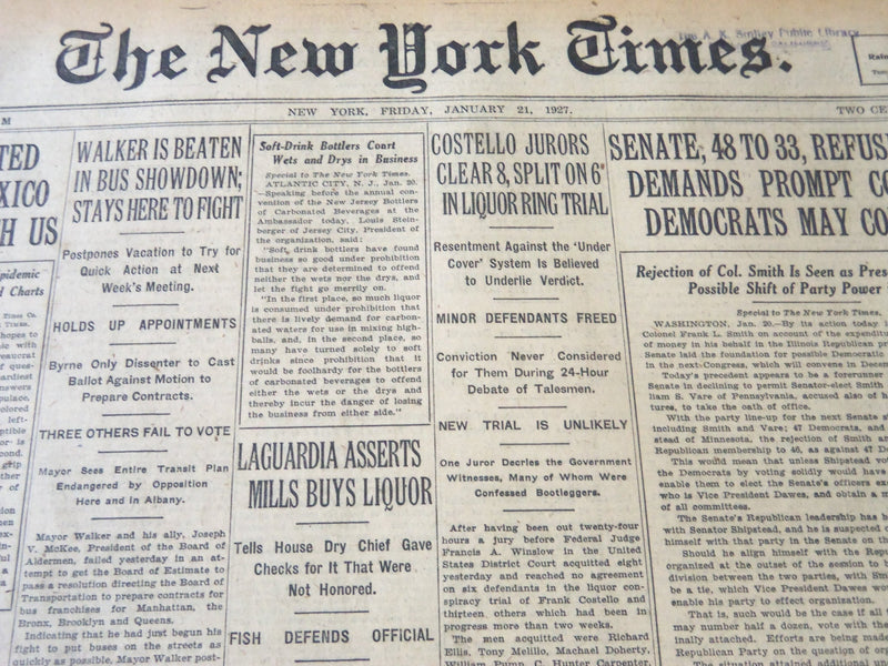 1927 JAN 21 NEW YORK TIMES - COSTELLO JURORS CLEAR 8 IN LIQUOR TRIAL - NT 6368
