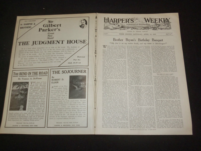1913 APRIL 12 HARPER'S WEEKLY MAGAZINE- BROTHER BRYAN'S BIRTHDAY BANQUET-ST 6384