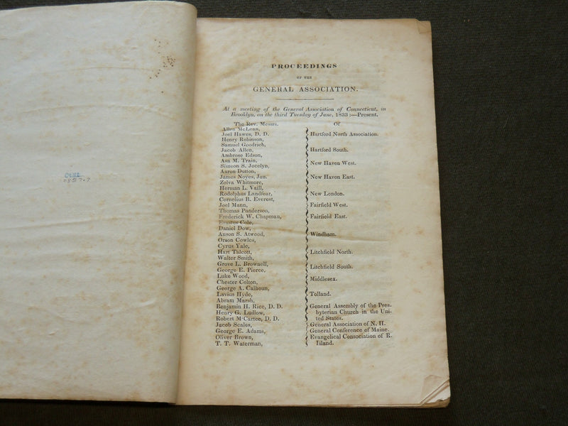 1833 PROCEEDINGS OF THE GENERAL ASSOCIATION OF CONNECTICUT - HARTFORD - J 6173