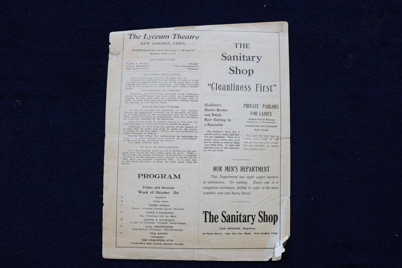 1916 LYCEUM THEATRE PROGRAM-LESS THAN DUST-MARY PICKFORD-NEW LONDON, CT - K 1459