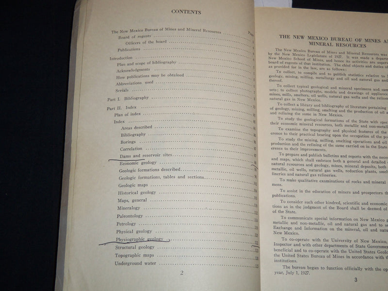 1930 GEOLOGIE LITERATURE OF NEW MEXICO BULLETIN NO. 3 - BUREAU OF MINES - J 9071