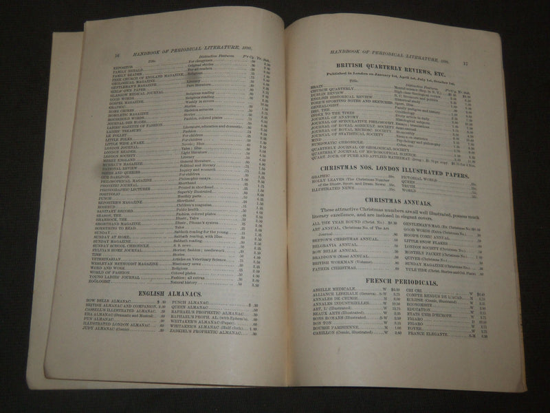 1890 HANDBOOK OF AMERICAN & FOREIGN PERIODICALS LITERATURE CATALOGUE - J 5215