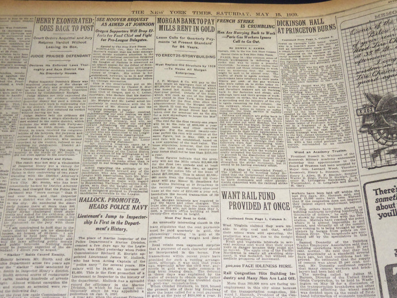 1920 MAY 15 NEW YORK TIMES - DICKINSON HALL AT PRINCETON BURNS - NT 8677