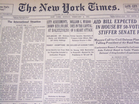 1941 FEBRUARY 2 NEW YORK TIMES - WILLIAM M'ADOO DIES IN THE CAPITAL - NT 1309