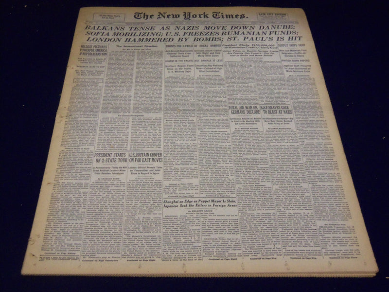1940 OCT 11 NEW YORK TIMES - BALKANS TENSE AS NAZIS MOVE DOWN DANUBE - NT 2507