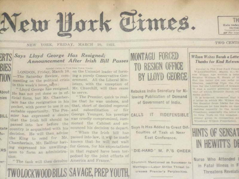 1922 MARCH 10 NEW YORK TIMES - MONTAGU FORCES TO RESIGN OFFICE - NT 8311