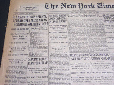 1930 APRIL 24 NEW YORK TIMES - 30 KILLED IN INDIAN FIGHTS - NT 6683