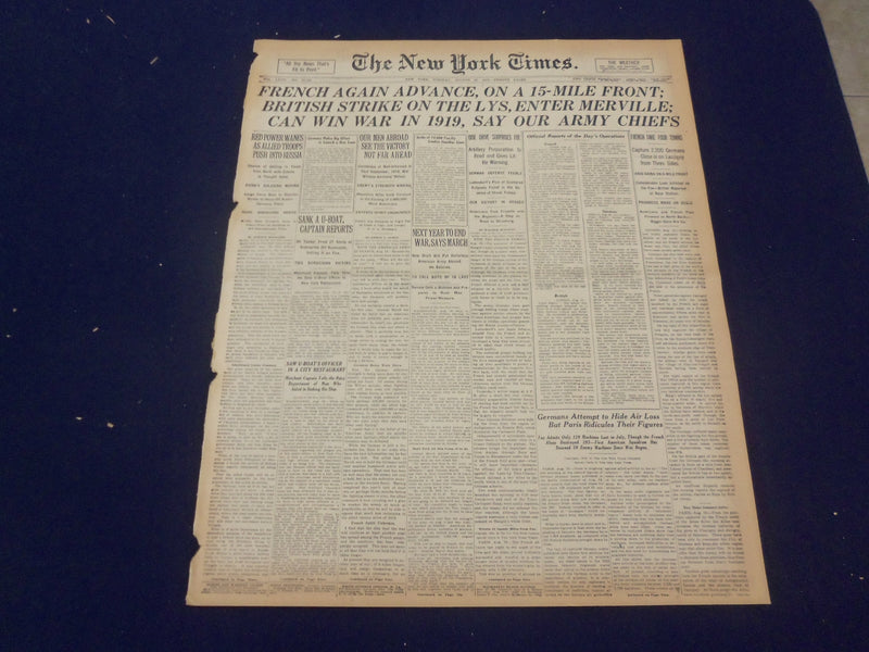 1918 AUGUST 20 NEW YORK TIMES - CAN WIN WAR IN 1919, ARMY CHIEFS - NT 9206