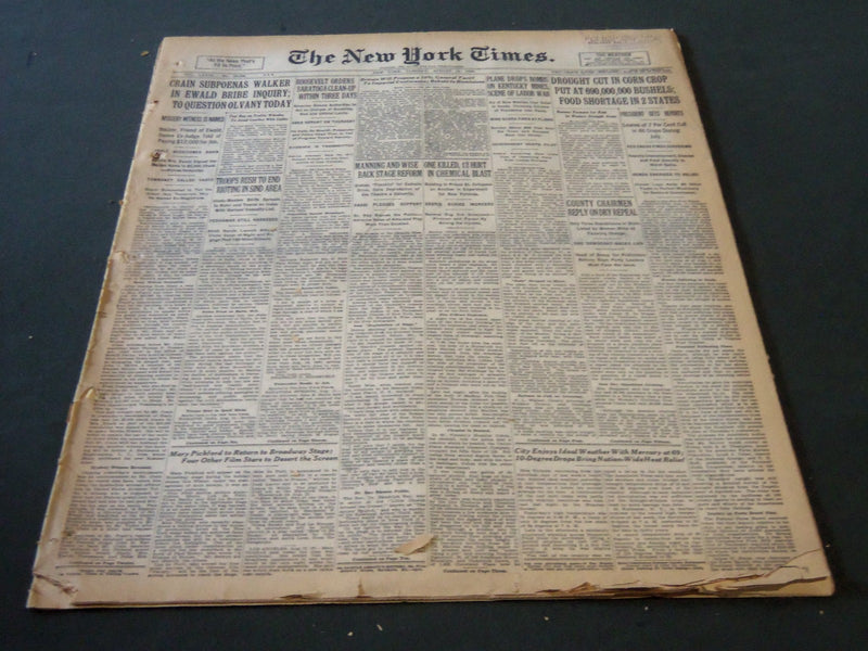 1930 AUGUST 12 NEW YORK TIMES - CRAIN SUBPOENAS WALKER IN EWALD BRIBE - NT 5621
