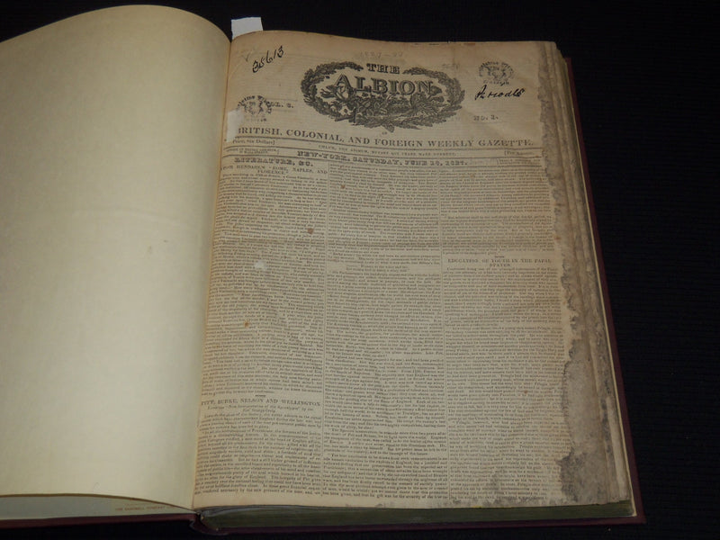 1827-1828 THE ALBION WEEKLY GAZETTE BOUND VOLUME NO. 6 - NEW YORK - R 89Y