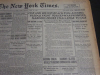 1920 JULY 9 NEW YORK TIMES - COX AND WILSON REACH FULL ACCORD - NT 6752