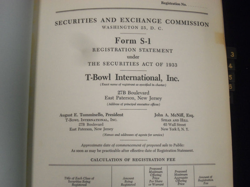 1961 T-BOWL INTERNATIONAL INC. COMMON STOCK SHARES OFFERING VOLUME - KD 3072