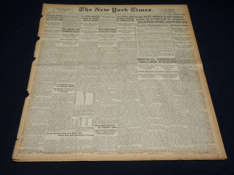 1921 MAY 4 NEW YORK TIMES - U. S. STEEL REDUCES WAGES OF 150,000 - NT 7840