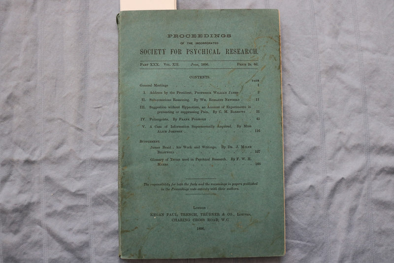 1896 JUNE SOCIETY FOR PHYSICAL RESEARCH PROCEEDINGS - SOFTCOVER BOOK - K 3193