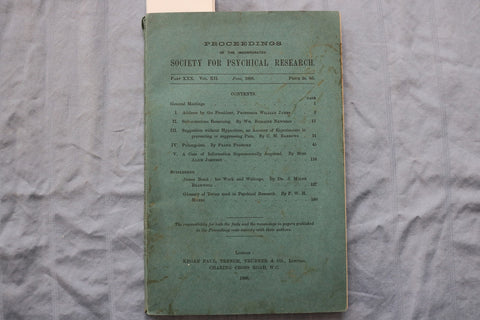 1896 JUNE SOCIETY FOR PHYSICAL RESEARCH PROCEEDINGS - SOFTCOVER BOOK - K 3193