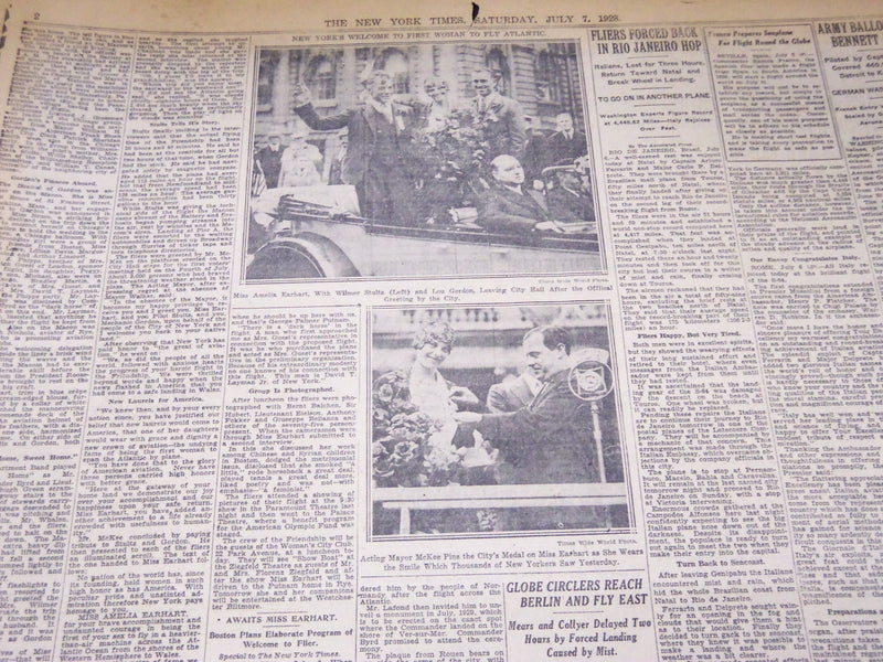 1928 JULY 7 NEW YORK TIMES - CITY GREETS MISS EARHART, GIRL FLIER - NT 5099