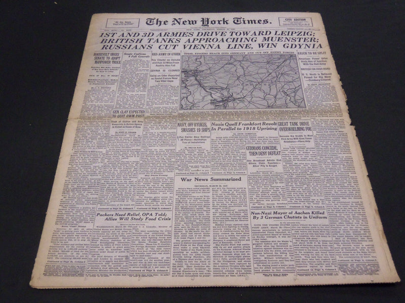 1945 MARCH 29 NEW YORK TIMES - 1ST AND 3D ARMIES DRIVE TO LEIPZIG - NT 4373