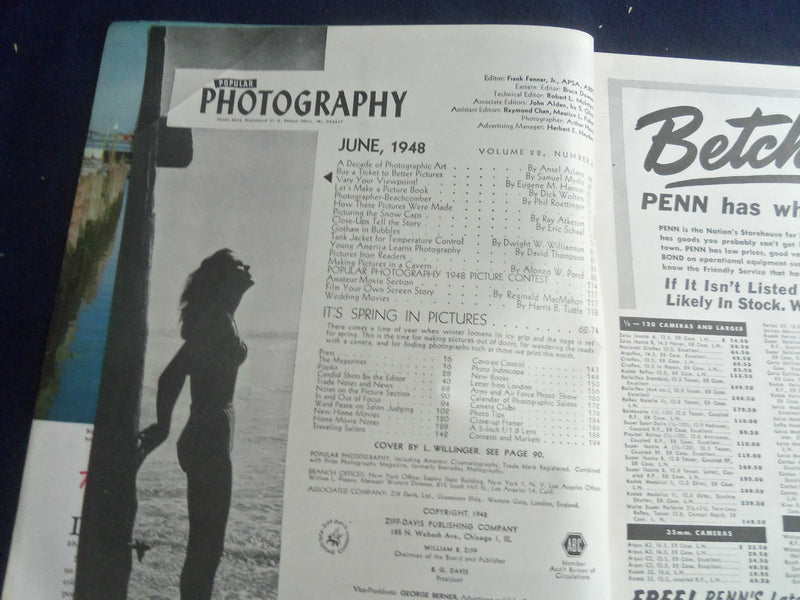 1948 JUNE POPULAR PHOTOGRAPHY MAGAZINE - GREAT COVER, PHOTOS & ADS - SP 4712Y