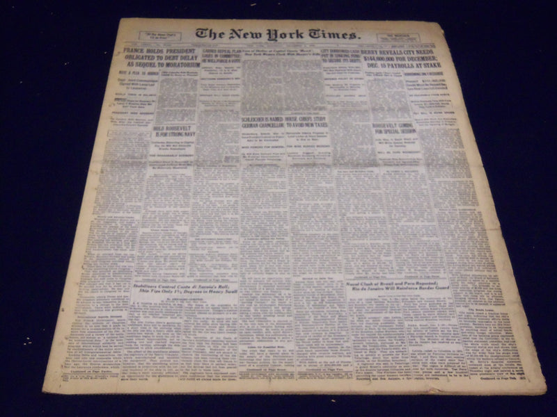 1932 DECEMBER 3 NEW YORK TIMES - SCHLEICHER NAMED CHANCELLOR - NT 4075