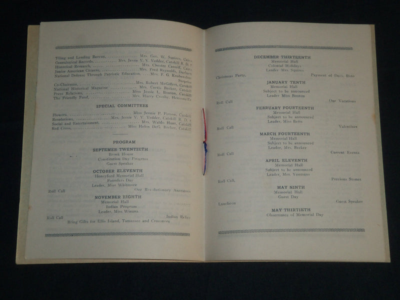 1941-1942 ON-TI-ORA CHAPTER DAUGHTERS OF THE AMERICAN REVOLUTION BOOK - J 4301
