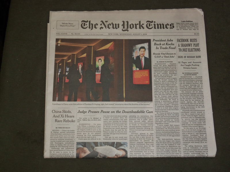 2018 AUGUST 1 NEW YORK TIMES - FACEBOOK BUSTS SHADOWY PLOT TO JOLT ELECTIONS
