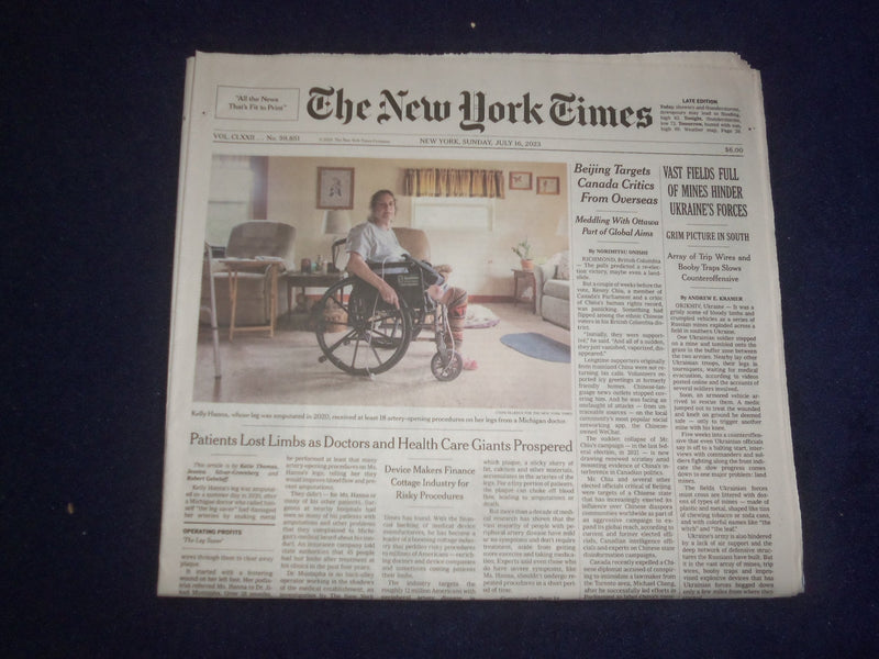 2023 JULY 16 NEW YORK TIMES - VAST FIELDS FULL OF MINES HINDER UKRAINE'S FORCES