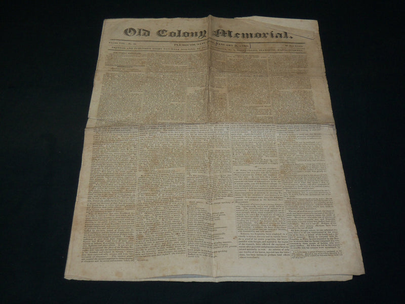 1830 JANUARY 9 OLD COLONY MEMORIAL NEWSPAPER - PLYMOUTH MASSACHUSETTS- NP 5228