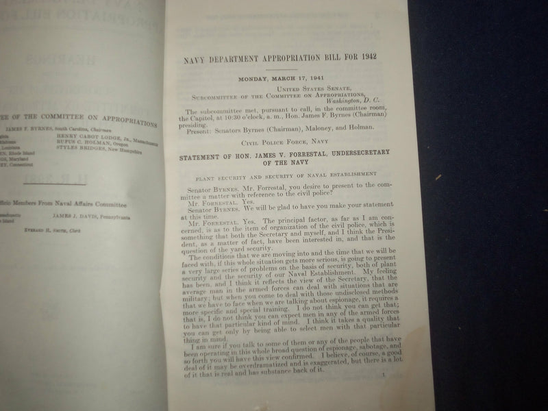 1942 NAVY DEPARTMENT APPROPRIATION BILL FOR 1942 - J 6459