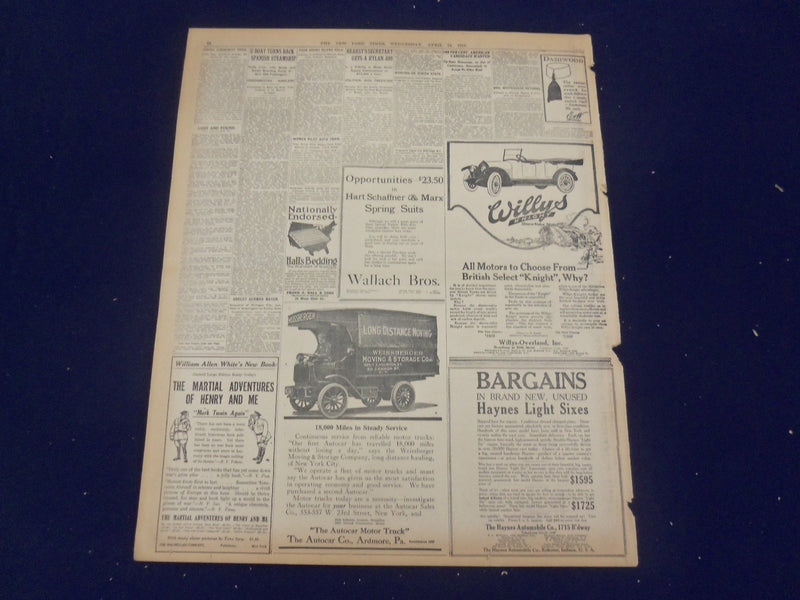 1918 APRIL 24 NEW YORK TIMES -BRITISH NAVAL RAID BOTTLES UP U-BOAT BASE- NT 8218