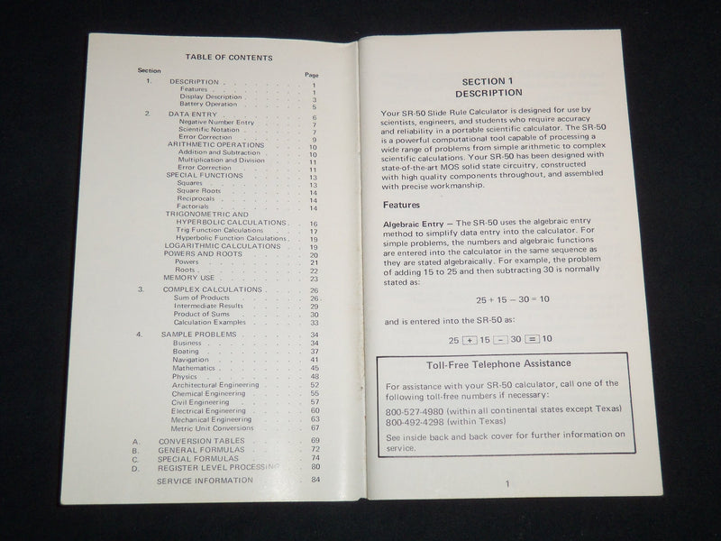 1974 TEXAS INSTRUMENTS SLIDE RULE CALCULATOR SR-50 USER GUIDE - J 9075
