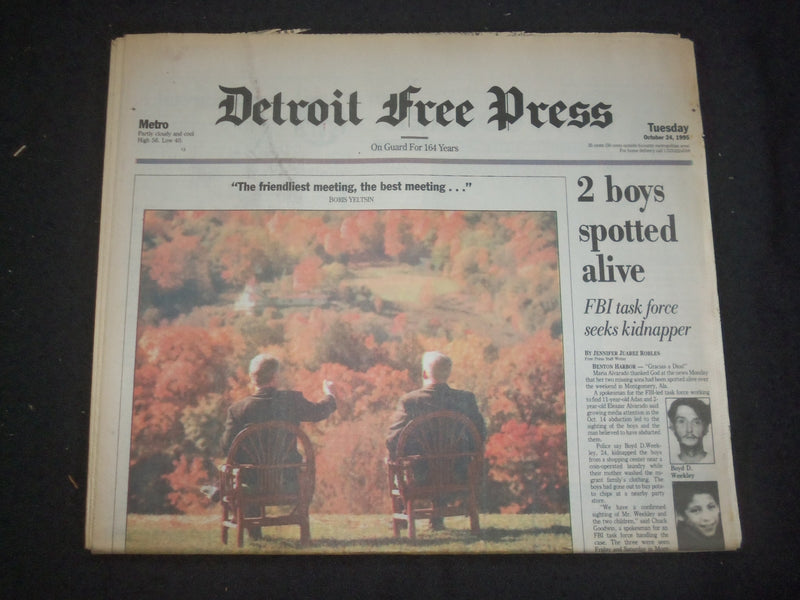 1995 OCTOBER 24 DETROIT FREE PRESS NEWSPAPER - 2 BOYS SPOTTED ALIVE - NP 7644