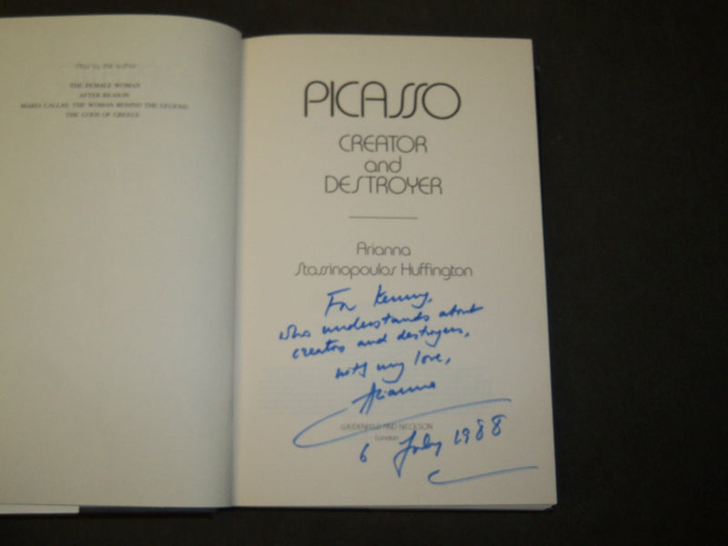 1988 PICASSO CREATOR AND DESTROYER BOOK INSCRIBED BY ARIANNA HUFFINGTON- KD 5325