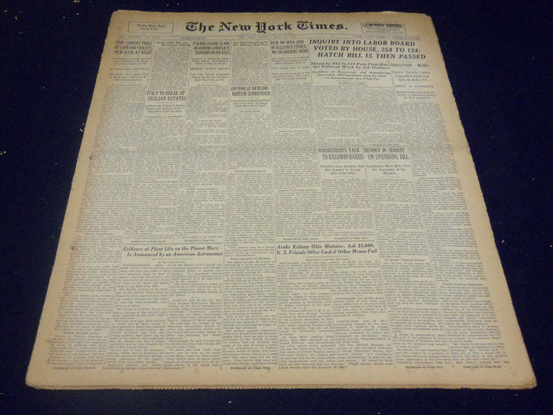 1939 JULY 21 NEW YORK TIMES - PLANT LIFE ON MARS - NT 3678