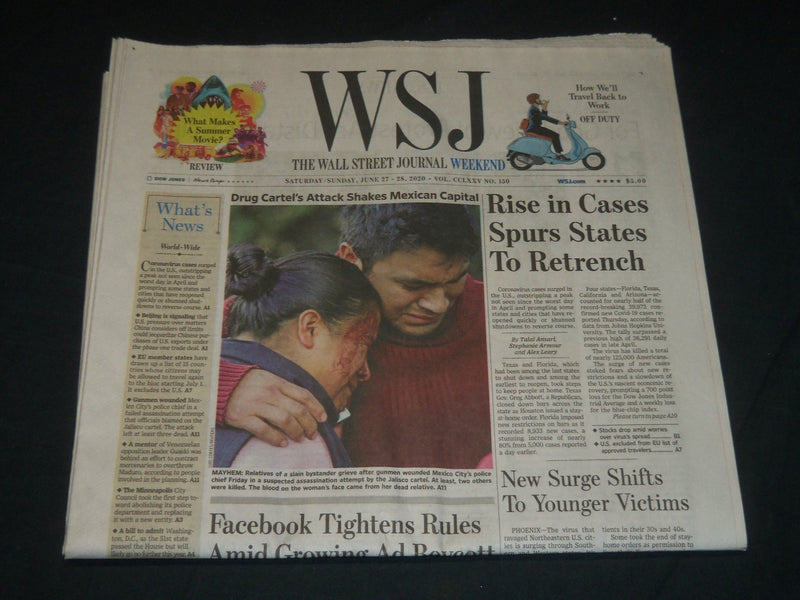 2020 JUNE 27 THE WALL STREET JOURNAL NEWSPAPER - RISE IN CASES SPURS STATES