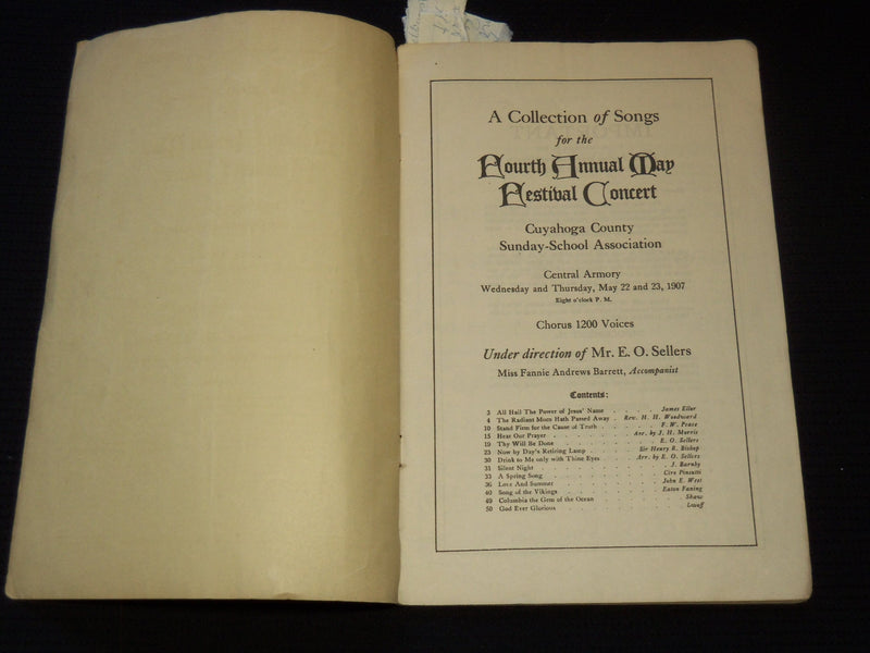 1907 CUYAHOGA COUNTY 4TH ANNUAL FESTIVAL CONCERT PROGRAM - SONGS - J 8009