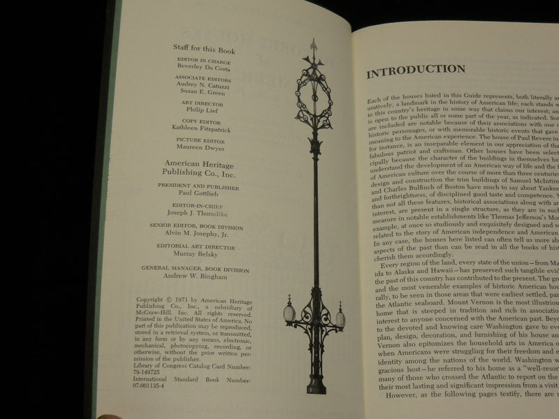 1971 AN AMERICAN HERITAGE GUIDE - HISTORIC HOUSES OF AMERICA BOOK - KD 6371
