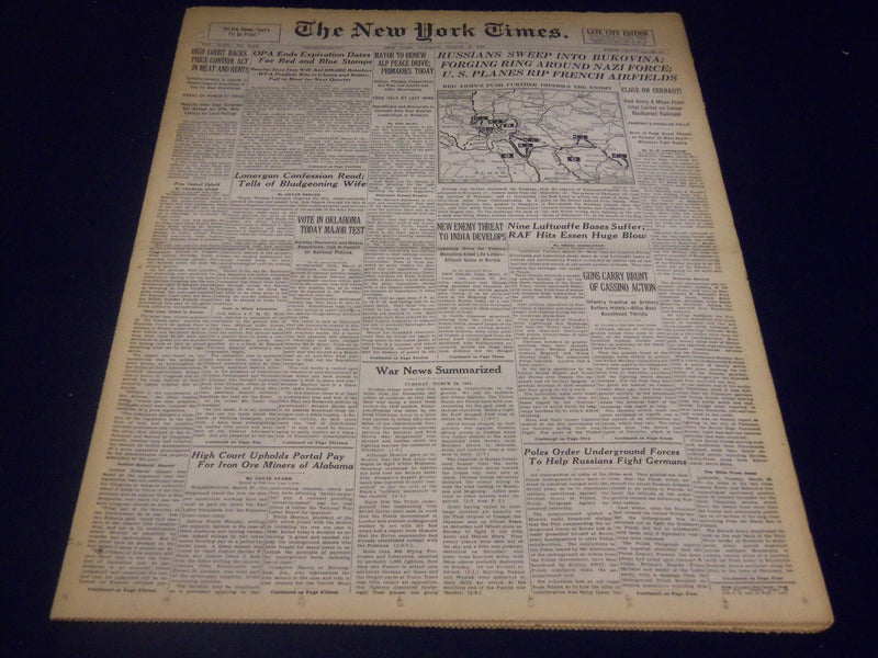 1944 MARCH 28 NEW YORK TIMES - RUSSIANS SWEEP INTO BUKOVINA - NT 3709