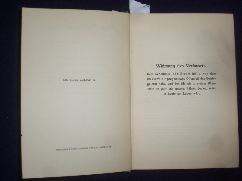 1928 DER PRAGMATISMUS HARDCOVER BOOK VON WILLIAM JAMES - GERMAN - KD 9009