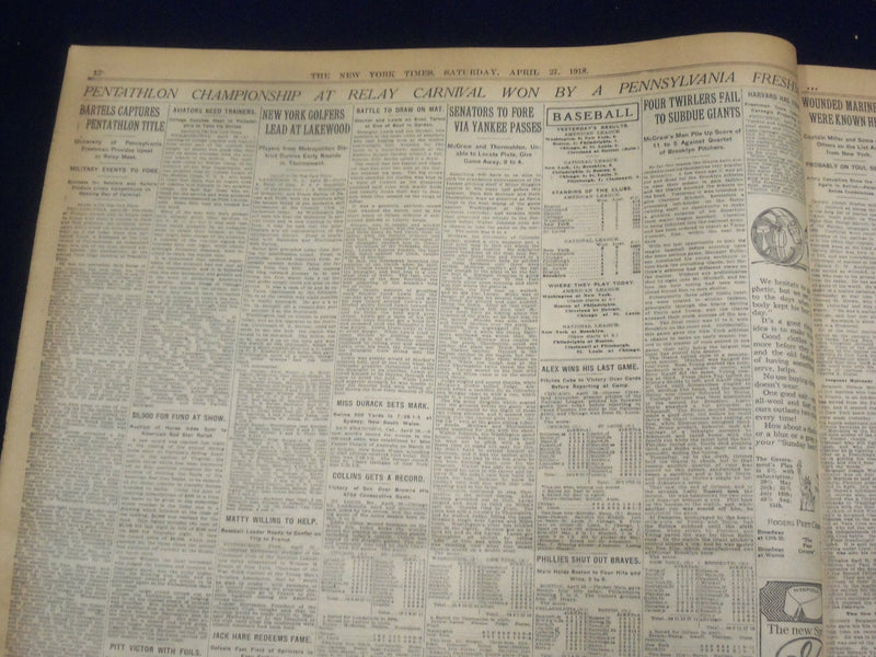 1918 APRIL 27 NEW YORK TIMES - GERMANS HOLD KEMMEL PUSH TO ST. ELOI - NT 8215