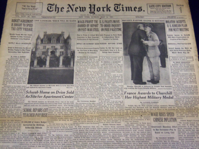 1947 MAY 11 NEW YORK TIMES - FRENCH MEDAL TO CHURCHILL - NT 3293