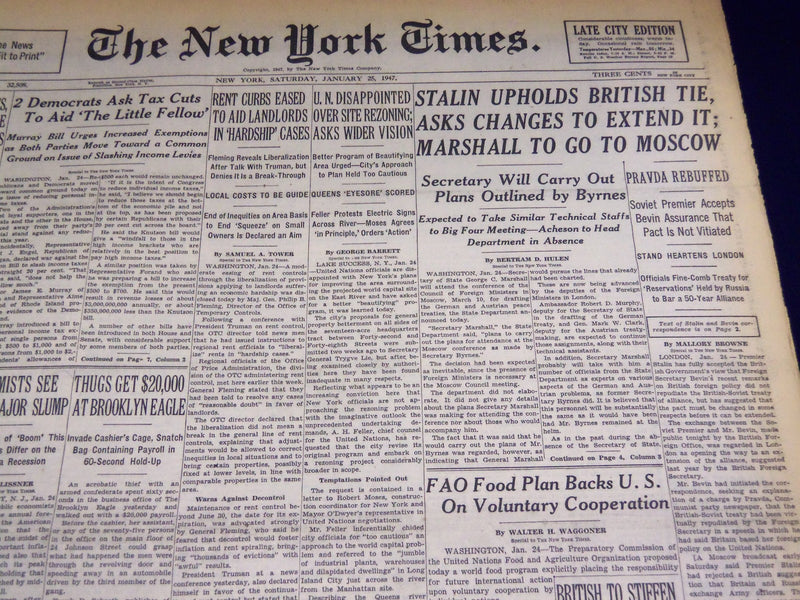 1947 JANUARY 25 NEW YORK TIMES - STALIN UPHOLDS BRITISH TIE - NT 2761